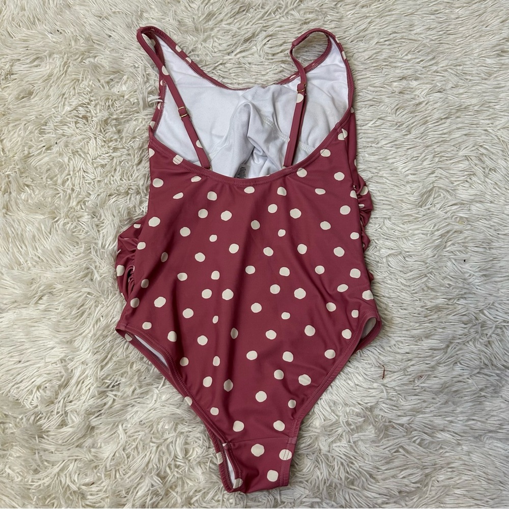 ◾️Pink Blush Pink Polka Dot One Piece Swimsuit With Ruched Sides - Picture 4 of 12